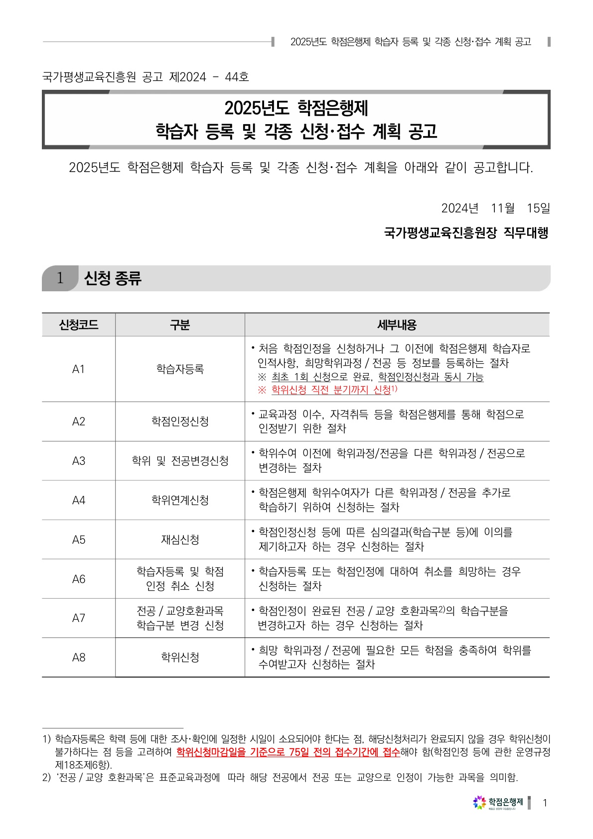 2025년도 학점은행제 학습자 등록 및 각종 신청접수 계획 공고_1.jpg